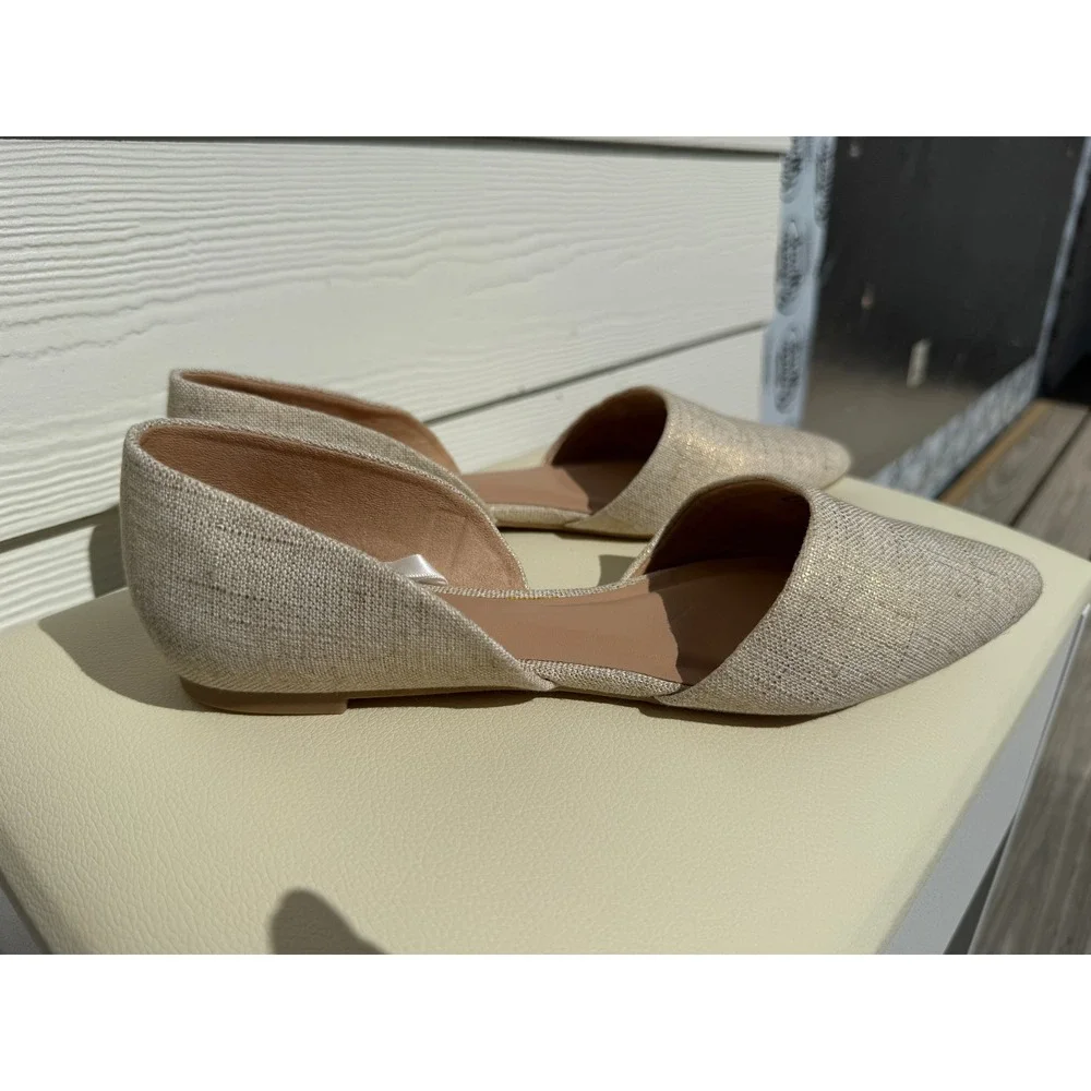 A New Day Flats Womens 8.5 Beige Gold Pointed Toe D'Orsay Shimmer Textile Shoes